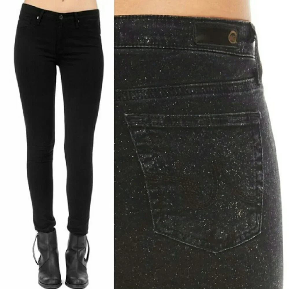 Ag Adriano Goldschmied The Legging Super Skinny Black Glitter Shimmer Size 26
